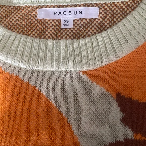 PacSun Orange and Yellow Crew Neck Sweater with Tropical Design - Picture 3 of 3